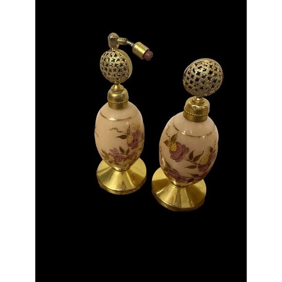 Vintage Satin Glass Vanity Set with Hand Painted Floral Design and Gold Trim - Picture 8 of 8